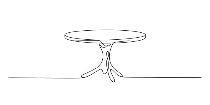 Single line drawing of a round coffee table with unique legs