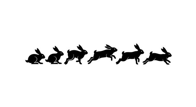 Bunny Silhouette Animation Sequence - Running and Hopping Rabbits