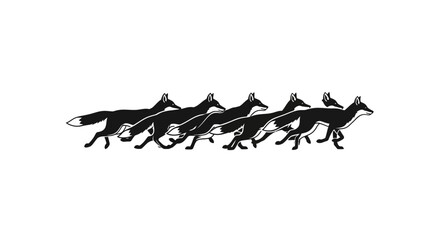 Obraz premium Silhouetted Foxes Running in Single File - Wild Animal Motion