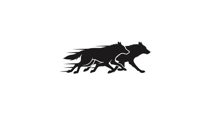 Fototapeta premium Two wolves running, dynamic silhouette, motion blur effect, wild animals concept