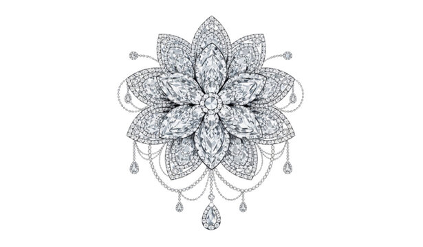 Rhinestone Flower Necklace Vector Motif with Sparkling Crystal Floral Design for Transfer Print Decoration