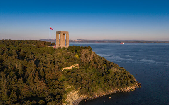 Aerial View of Canakkale Martyrs Memorial at Gallipoli Peninsula Dardanelles Strait Turkey National Monument