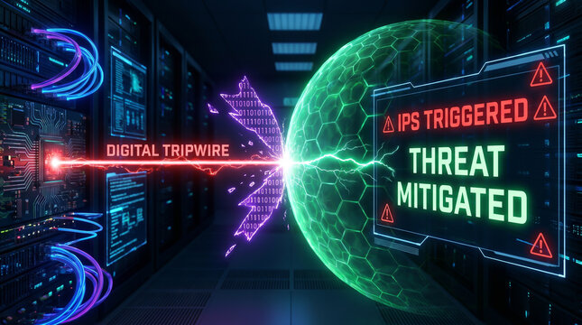 Cybersecurity Defense System Mitigating Digital Threat in Server Room Data Center Concept