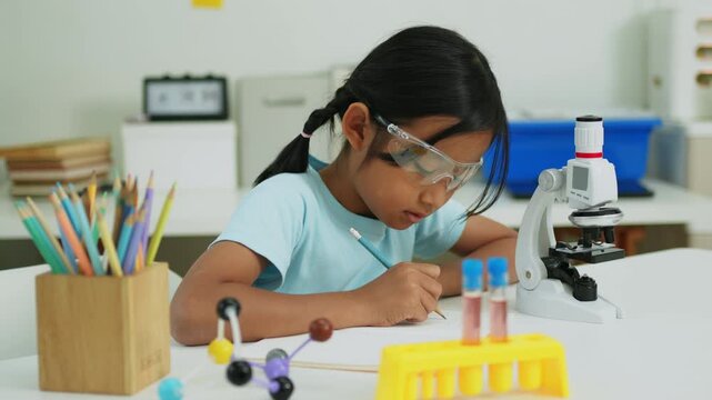 STEM Education Concept with Student Scientist and Laboratory Analysis Equipment