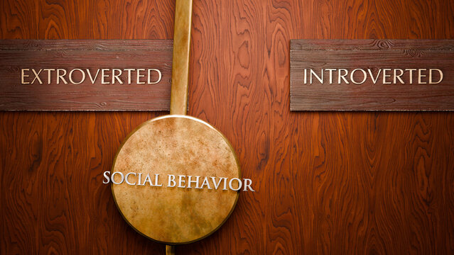 Social behavior swings between extroverted and introverted. Visualizing a repeated pattern of Social behavior that cycles between extremities: extroverted and introverted. ,3d illustration