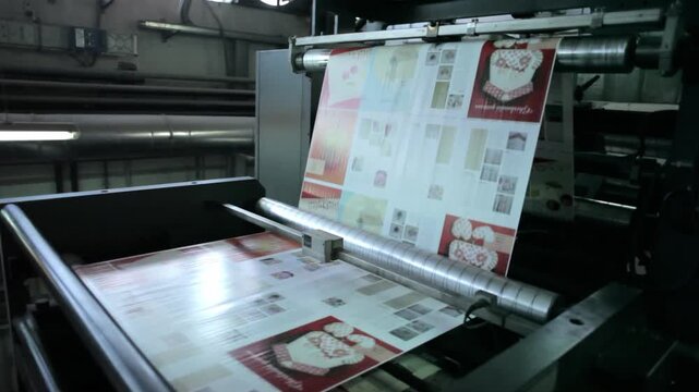 Industrial printing press rapidly producing newspapers with rotating rollers and moving paper sheets, showcasing mass production, technology, and media industry workflow.
