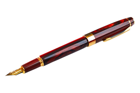 Luxury Red Rosewood Fountain Pen with Gold Trim and Metal Tip isolated on transparent background PNG element