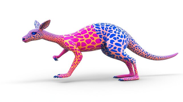 Vivid Multicolored Gradient Theropod Dinosaur Running with a Rainbow Pattern Across Its Body