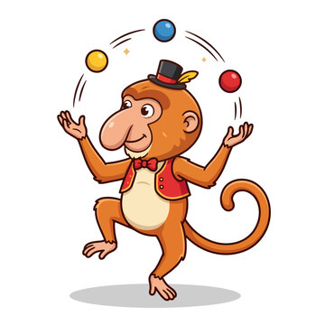 Proboscis monkey juggling circus performer vector illustration