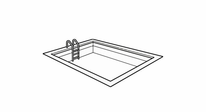An empty rectangular swimming pool with a ladder is shown in a simple line drawing
