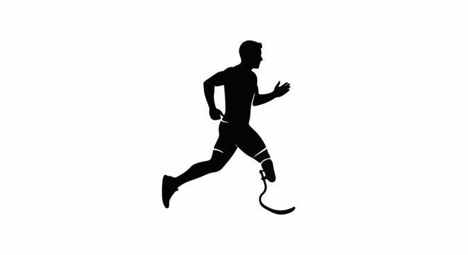 Silhouette of a male runner with a prosthetic leg