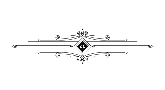 Black and white elegant ornamental divider featuring a small diamond shape with quotation marks in the very center.