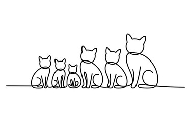 Continuous line drawing of a family of cats sitting together © Sapna Rani