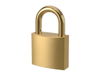 Fototapeta premium Golden padlock with brass-colored shackle and smooth surface finish