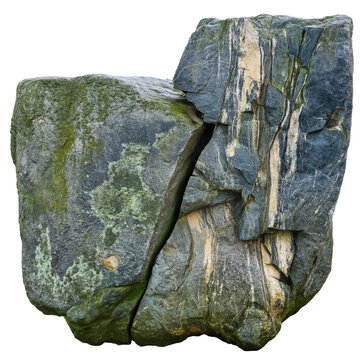 Close-up of large grey stone monolith, isolated on transparent background PNG element