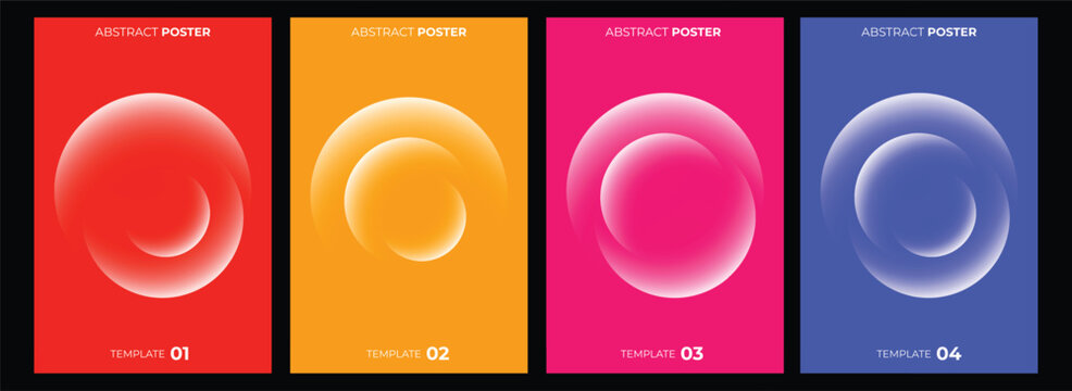 Set of abstract posters with vibrant neon gradient circles on colorful backgrounds