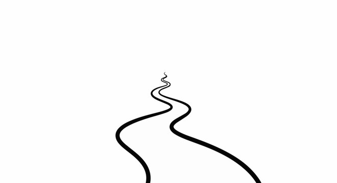 A winding, narrow, black path on a stark white background
