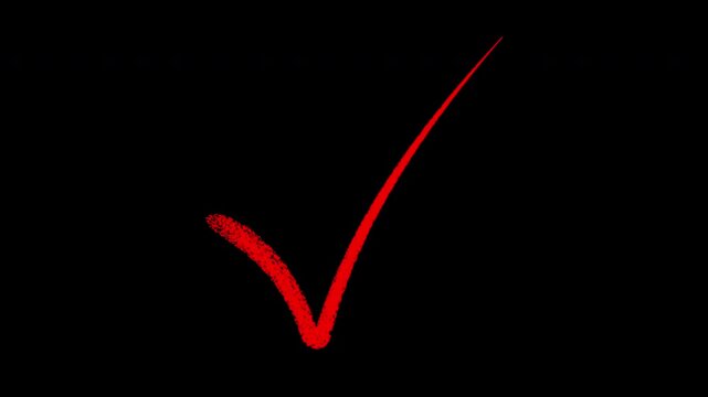 Hand-drawn check mark animation set, chalk style success and approval symbols on black
