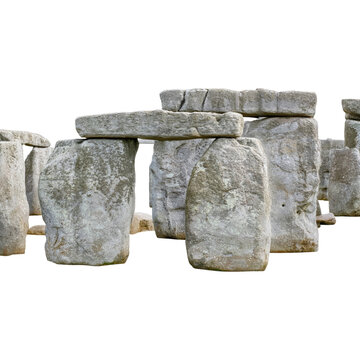 Detailed view of Stonehenge monoliths and lintels isolated on transparent background PNG element