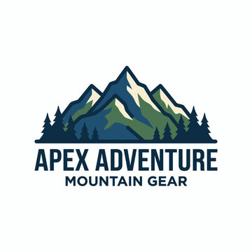 This logo features a stylized mountain range with greenery, emphasizing outdoor adventure and nature, ideal for a brand focused on mountain gear and adventure products.