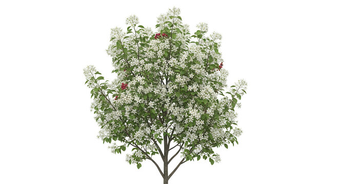 Amelanchier tree on transparent background.3d rendering PNG