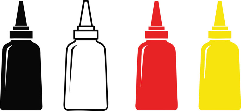 Sause in bottle icon on white background. Ketchup and mustard sign. symbol. Colored flat design.
