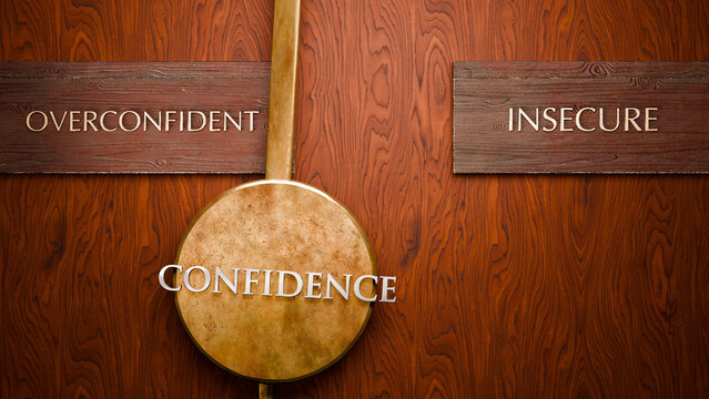 Confidence swings between overconfident and insecure. Visualizing a repeated pattern of Confidence that cycles between extremities: overconfident and insecure. ,3d illustration