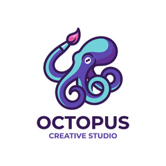 This colorful and artistic logo design features an octopus, symbolizing creativity and adaptability for the branding of a unique creative studio focused on innovation. © Yibin