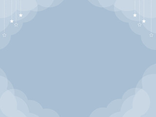 Obraz premium Kawaii Fantasy Blue Gradient Background with Hanging Stars and Dreamy Clouds
