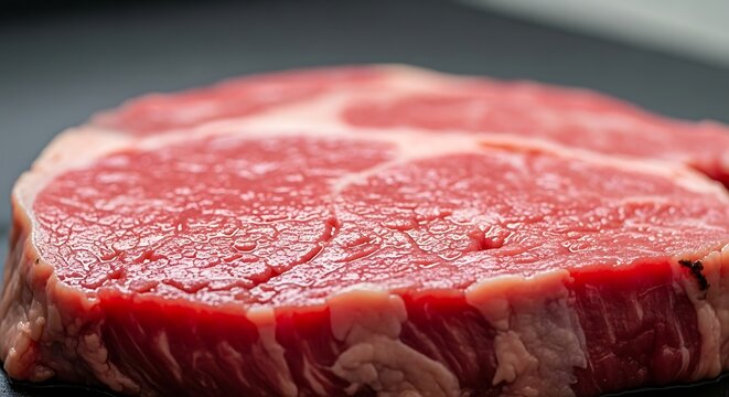 Raw red meat cut on a dark surface for cooking or grilling purposes