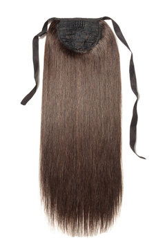 bandage wrap round straight dark brown human hair ponytail extensions