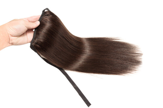 bandage wrap round straight dark brown human hair ponytail extensions