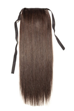 bandage wrap round straight dark brown human hair ponytail extensions