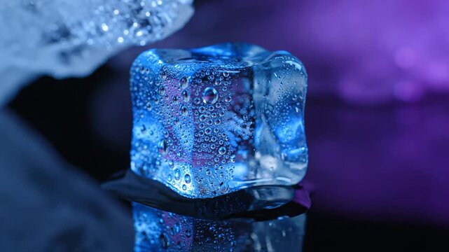 Melting ice cube drippin water.