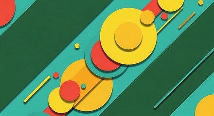 Obraz premium Colorful abstract geometric shapes on striped background design element graphic