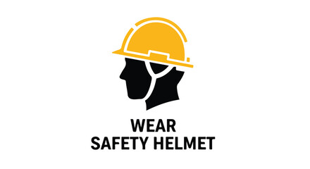 Fototapeta premium Simple safety helmet icon, bold yellow and black accents, modern flat style, white background.