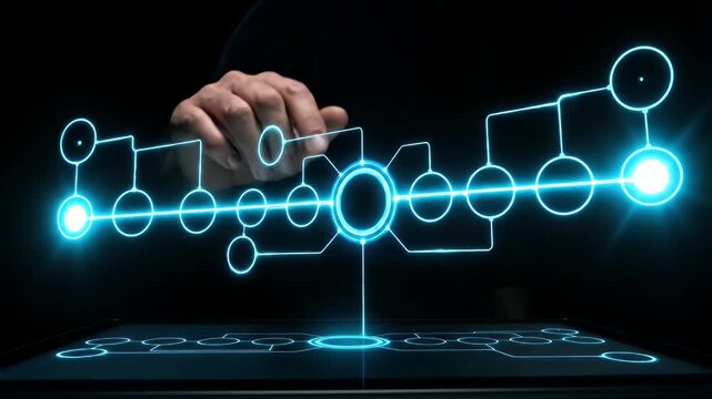 Interactive digital interface futuristic technology hand touching glowing network data visualization with connection lines innovation touchscreen device concept visualization