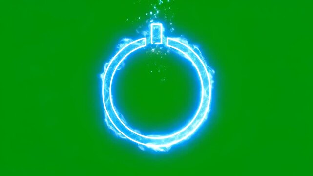 Power Button Icon on a Green Backdrop: A luminous power button icon glows with an electric energy against a vibrant green backdrop, symbolizing activation, startup, or control.
