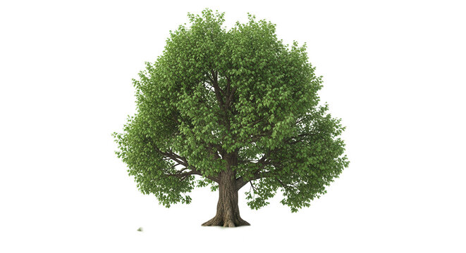 Nature green big tree cut out standing on grass transparent background 3d rendering png file