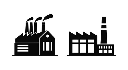 Fototapeta premium Factory buildings with smokestacks industrial silhouettes on a white background