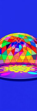 Geodesic dome shape with bright colors and geometric patterns, shapes, futuristic