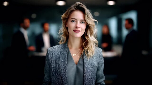 Female diversity. Human rights, equal opportunity concept. A professional portrait of a woman in a modern office setting. She has blonde.