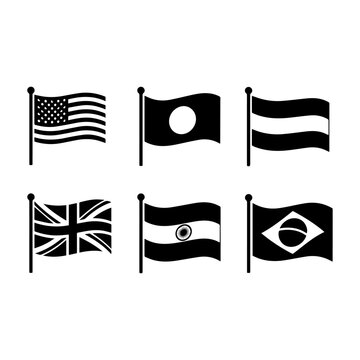 Set of vector flag banners ribbons and emblem icons black and white flag collection design illustration template decorative business symbol set