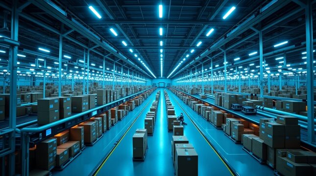 High-Tech Logistics Hub with Automated Parcel Sorting System