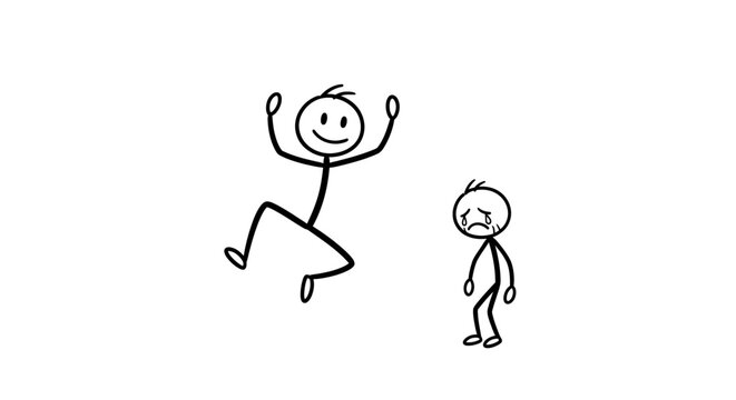 stick figure jumping happy smiling.