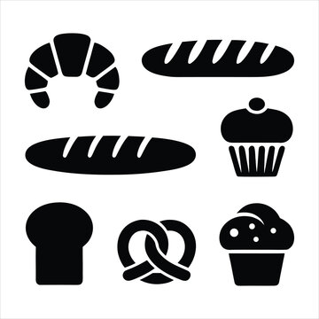 Set of various bakery items icons