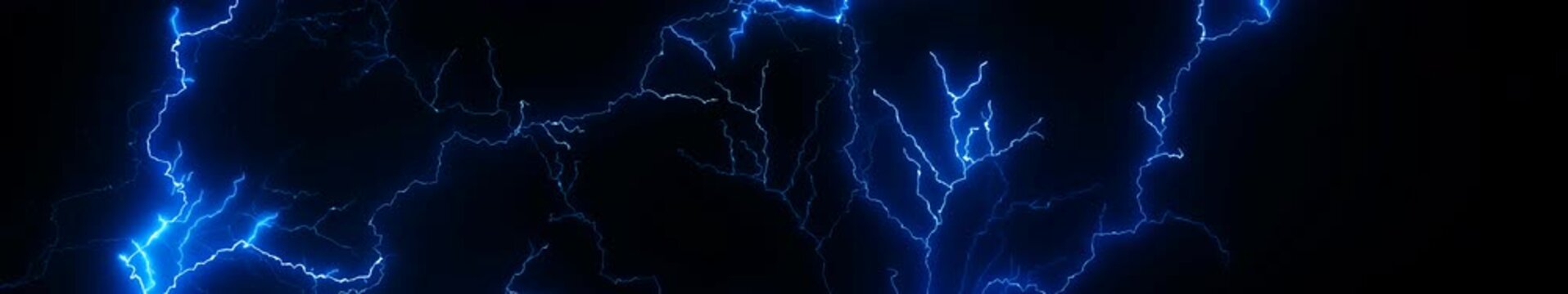 Blue Thunder Lightning Bolts with Intense Energy Glow Dynamic Storm Background Seamless Widescreen Loop Panorama