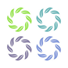 Obraz premium GREEN LEAVES IN CIRCLE SIGN SYMBOL LOGO VECTOR ISOLATED ON WHITE