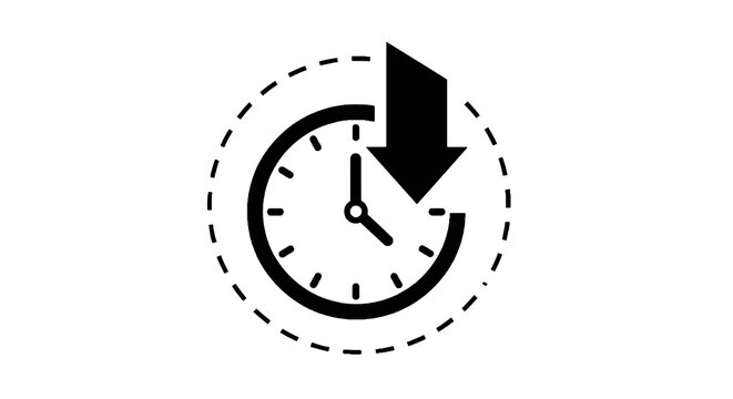 Clock with downward moving arrow symbol.
