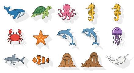Cartoon ocean creatures illustration © Bambang